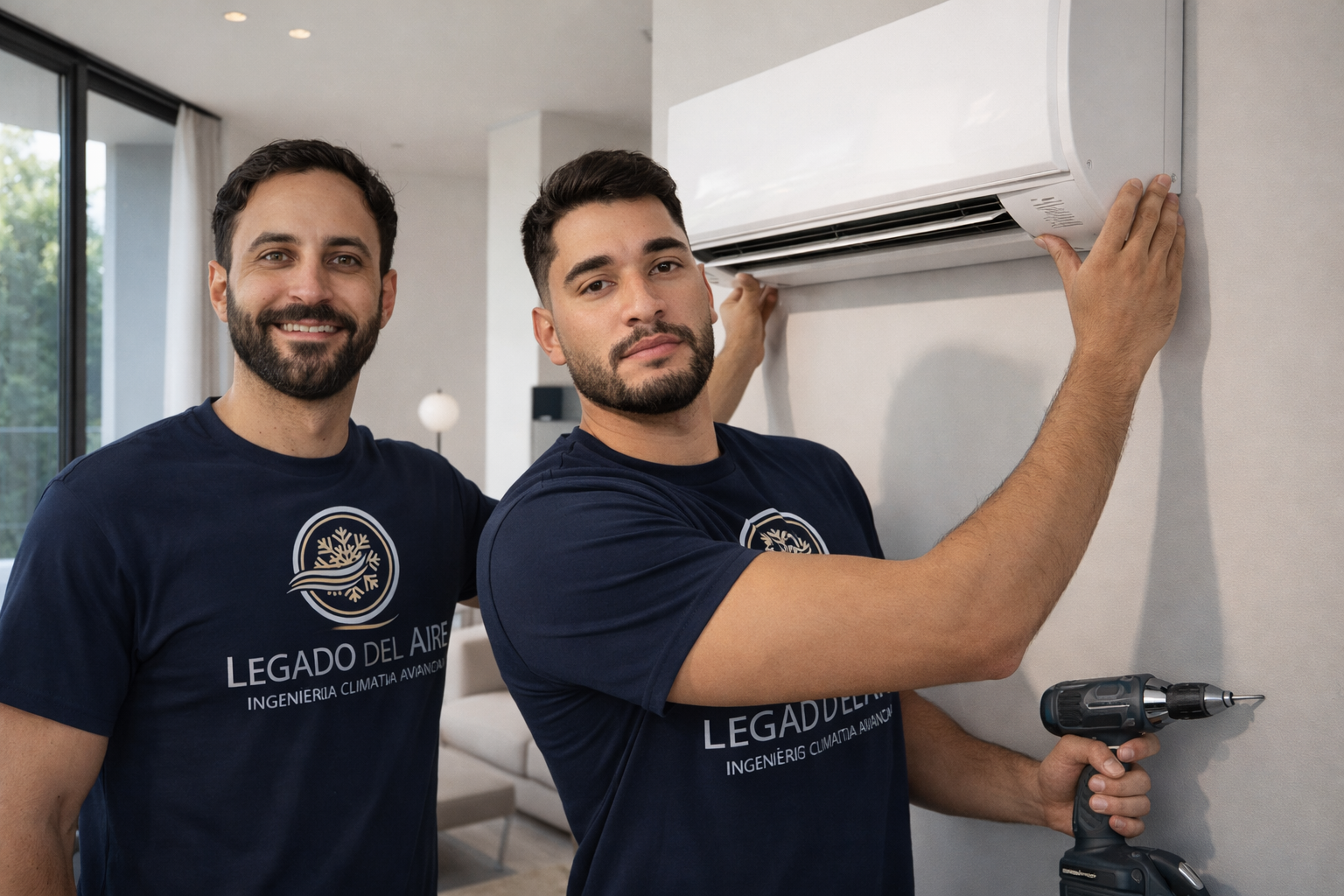 Técnico instalando aire acondicionado